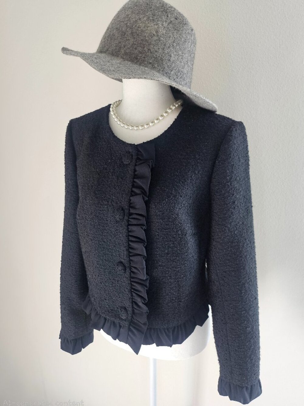 CeCe NWT Black Tweed Ruffle Trim Cropped Jacket Size 8 - Picture 6 of 16